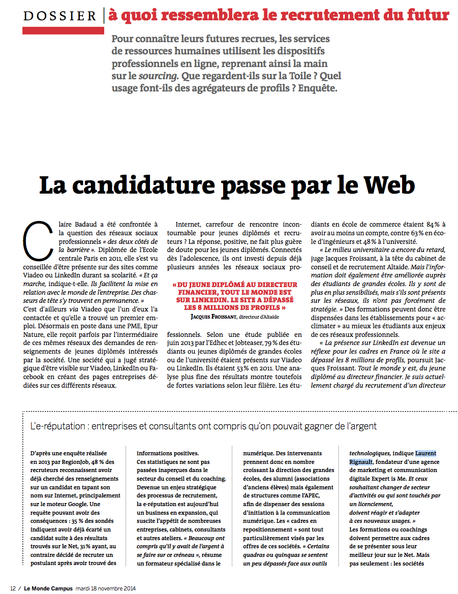 Retrouvez l'interview de Laurent Rignault, CEO et fondateur d'Expertisme, dans LeMonde Campus